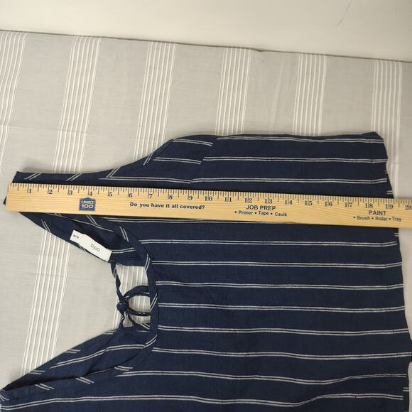 Onia Tank Top Womens Medium 100% Linen Navy Blue White Stripe Tie Open Back‎ - Picture 11 of 12